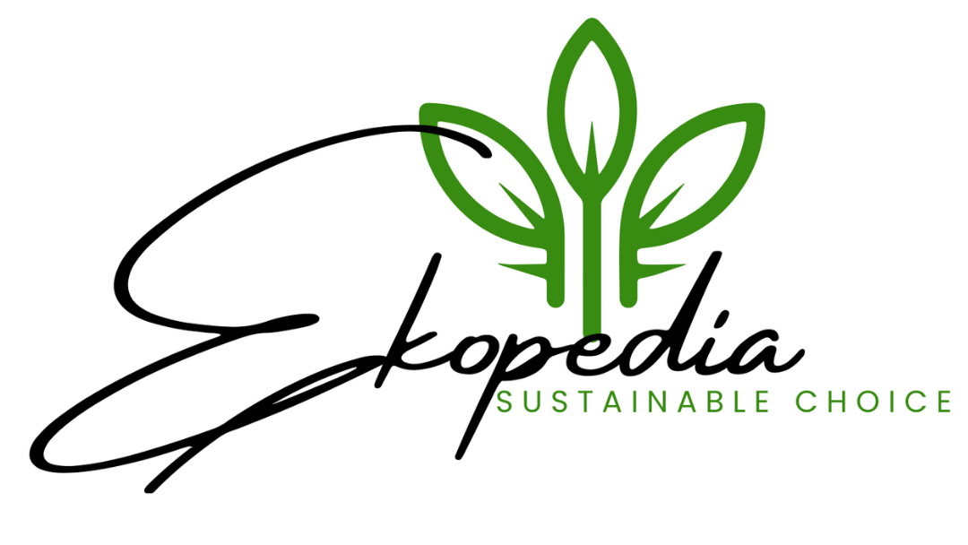 A logo featuring the word 'Ekopedia' in black script with three green leaves above it and the words 'SUSTAINABLE CHOICE' in green below, on a plain white background.